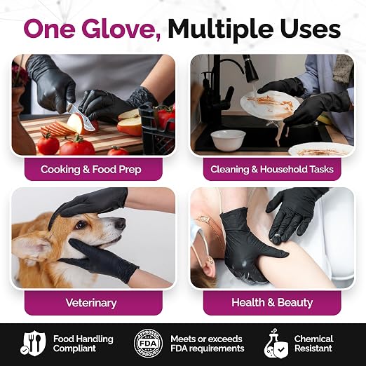 GripProtect® Precise Black Nitrile Gloves, Exam, 4 Mil, Food, Home, Cleaning, Medical/Dental, Tattoo (Small, 1,000)