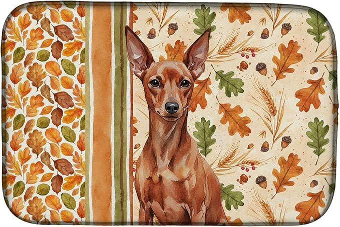 Caroline's Treasures Red Miniature Pinscher Min Pin Heirloom Fall Dish Drying Mat Absorbent Dish Drying Mat Pad for Kitchen Counter Dish Drainer Mat for Countertop, 14 x 21", Multicolor