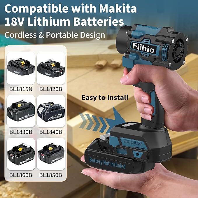 Cordless Leaf Blower Compatible with Makita 18V Battery, 100,000 RPM High Speed Air Blower, 9,000 Pa Suction Portable Vacuum Duster for Car, Home,Office (No Battery)