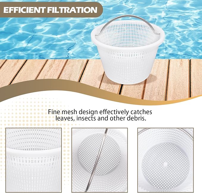 Handle Basket Replacement Bermuda Gunite Pentair 516112,Compatible with Waterway Skimmer Basket 542-3240/542-3240B for Renegade Skimmers Pool Basket, Stainless Steel Handle (2, White)