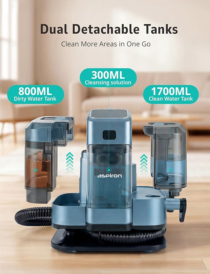 Steam Carpet Cleaner Machine with Hot/Cold Water & Steam Wash, Multifunctional Spot Cleaner, 20Kpa Powerful Suction, 300 ML Cleaning Solution for Carpet, Upholstery, Sofa, Pet Stains, Car