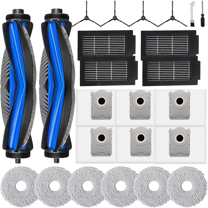 24 Pack Replacement Parts for ECOVACS DEEBOT T50 Omni/T50 PRO Omni/T50 PRO OMNI Gen2 Robot Vacuum Accessories Set,2 Main Brushes, 4 HEPA Filters,4 Side Brushes,6 Mop pads,6 Dust Bags,2 tools