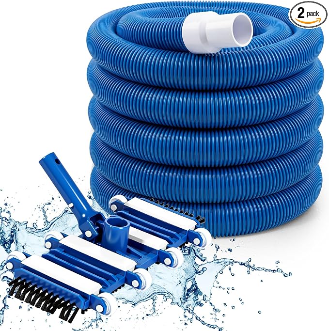 2 Pcs Pool Cleaning Vacuum Kits Include 14" Swimming Pool Vacuum Head with Flexible Wheels and 1-1/2" x 18 FT Hoses for Inground Above Ground Pond Cleaning, Pole Not Included (Side Brushes)