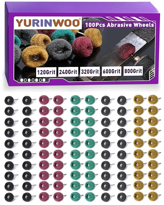 100 PCS Abrasive Buffing Wheels for Dremel, Thickened Polishing Kit 1/8 Inch Shank for Rotary Tool Accessories, Polishing Wheel Set for Metal Rust Wood Glass Watch Brass