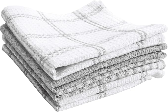 T-Fal Premium Waffle Dish Cloths: Highly Absorbent, Super Soft Long Lasting - 100% Cotton, 12"x13" Towel for Cleaning & Drying, (4-Pack), Grey