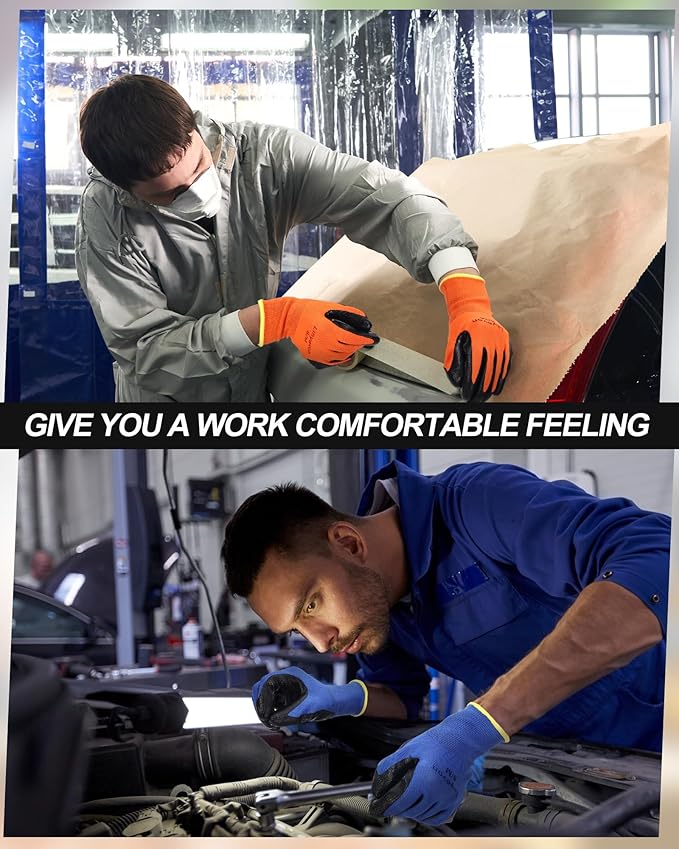 Maxcheck PU Coated Gloves Bulk, Reusable Rubber Safety Gloves for Men Women Work Warehouse, Mechanic, Woodworking