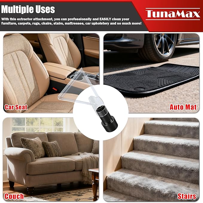 TunaMax Universal Work with All Vacs with 2-1/2" & 1-7/8" &1-1/4" Three Adapters Extractor Attachment for Upholstery & Carpet Cleaning & Auto Detailing