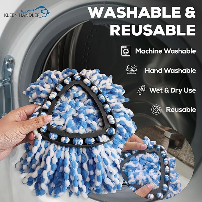 KLEEN HANDLER Microfiber Spin Mop Replacement Head Refills Compatible with O-Cedar EasyWring 1 Tank System, Blue, L (3-Pack)