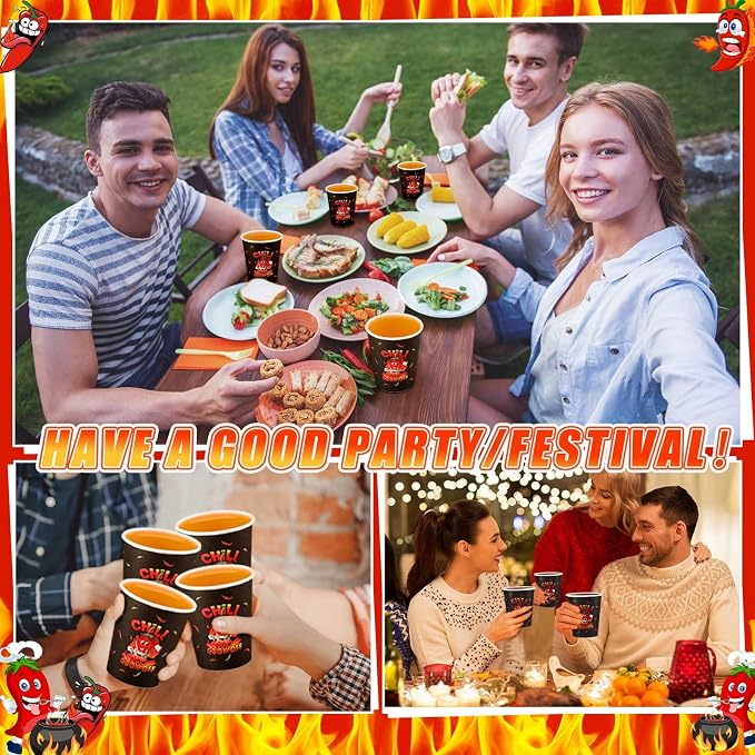Ziliny 200 Pcs Chili Cook off Party Decorations Disposable Chili Cook off Paper Tasting Cups Food Sample Bowls for Mexican Party Supplies(Stew,9 oz)
