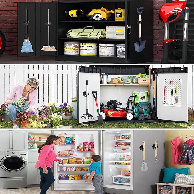 ULIBERMAGNET Magnetic Mop Broom Holder,Heavy Duty Movable Magnetic Broom Holder Rack,Anti-slip Wall Mounted Utility Storage Mop Shovel Hanger for Garage, Kitchen, Laundry, Garden(6 Pack/Black)
