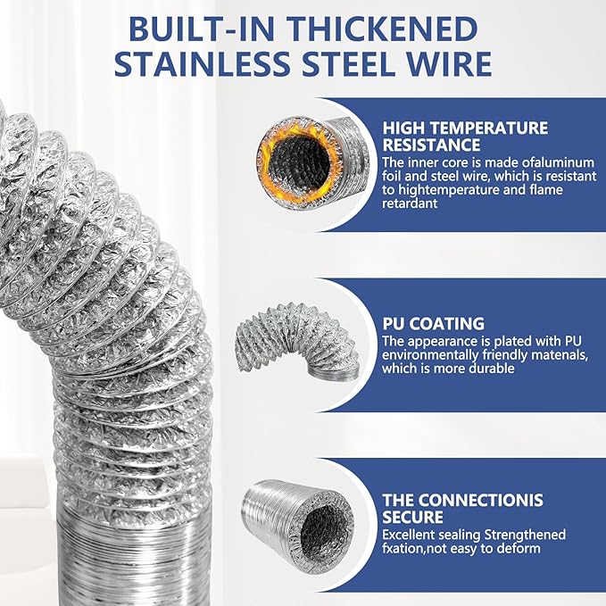 Dryer Vent Hose For Tight Space | Flexible Dryer Vent Connector Kit with 4 Inch 9.8 Feet Hose | Includes 2 90-degree Dryer Vent Elbow & Dryer Vent Duct | Easy Installation Space Saving (Silvery)