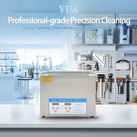 VUA 6L Commercial Ultrasonic Cleaner with Digital Timer & Heater, Professional Ultrasonic Parts Cleaner, Ultra Sonic Cleaning Machine with 300W Heated Cleaner for Glasses Industrial Parts Tools Lab