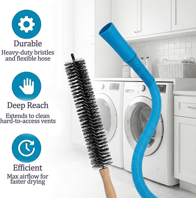 Dryer Lint Vac Attachment, Dryer Vacuum Hose Attachment, Extendable Dryer Vent Cleaner Kit Vacuum Attachment, 3-Piece Set, Compatible with All Vacuum Cleaners