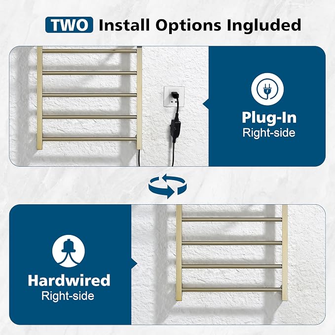 Heated Towel Racks for Bathroom, Hot Towel Warmer with 24hr Timer Stainless Steel Wall Mounted Electric Towel Warmers for Bathroom (Gold, 5-Bar)