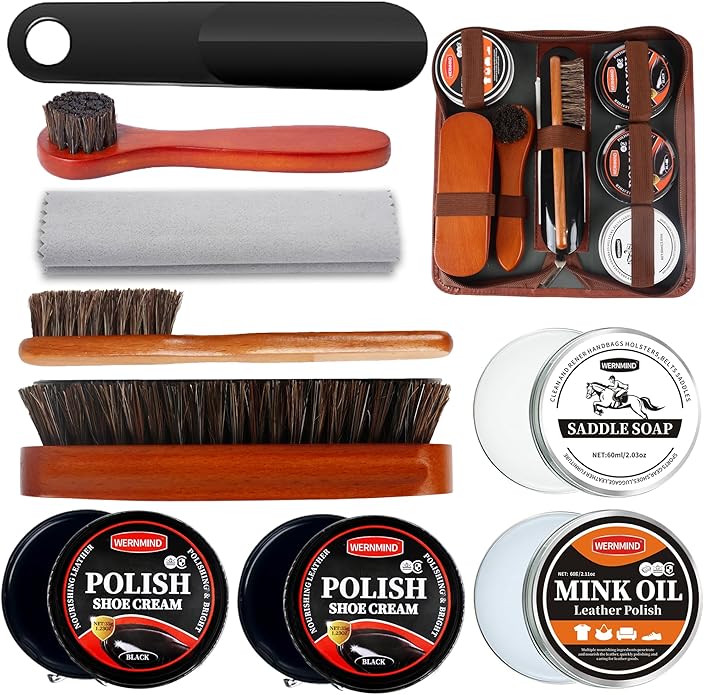 Black Brown Shoe Polish Kit Saddle Soap Mink Oil Leather Boot Shoe Shine Kit Conditioner Cream Wax Care Clearner Set
