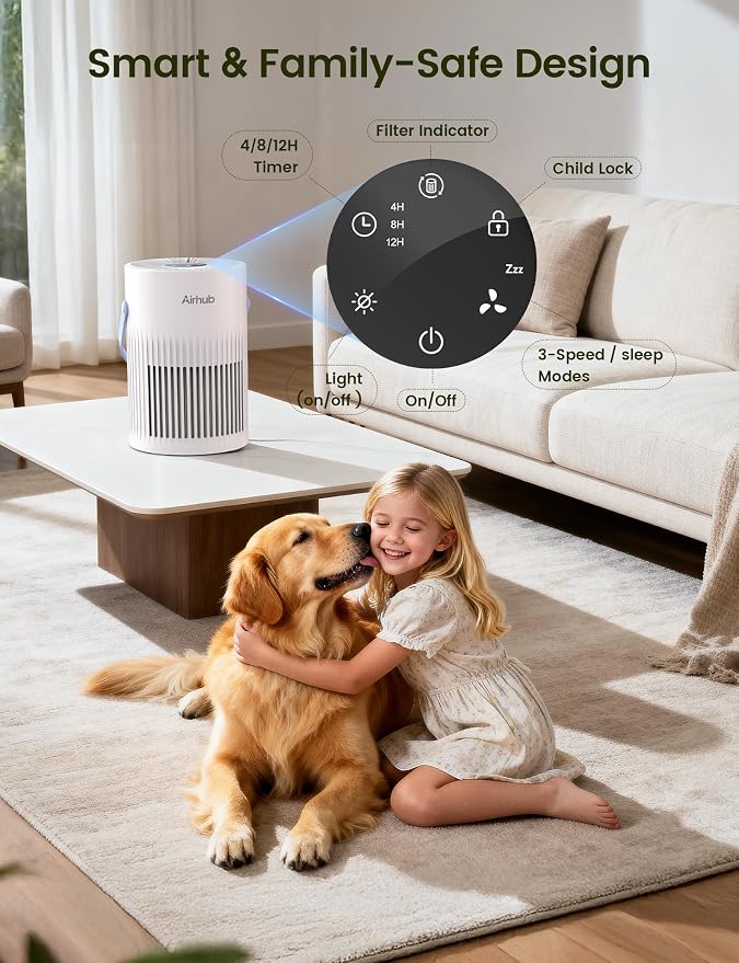 Air Purifier For Home Bedroom, 20dB Quiet Sleep Mode, Activated Carbon & HEPA Filter Portable Air Purifier For Office, Pets, Dust, Odor, Smoke, Pollen (Pearl White)