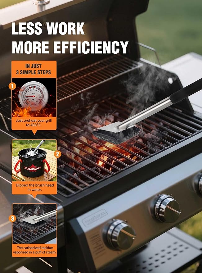 Grill Brush Bristle Free,with 5 BBQ Replacement Head, [Ultra Safe & Efficient] for Cast Iron, Stainless Steel Grates,Grill Cleaner for Outdoor Grill