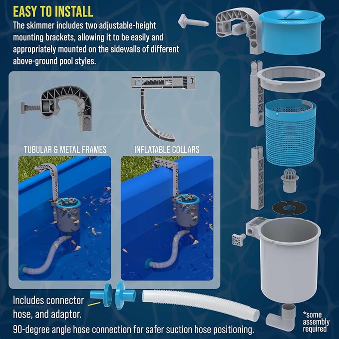 U.S. Pool Supply Above Ground Pool Skimmer, Wall Mount Surface Skimmer - Extra-Large Collection Basket, Automatically Skims Floating Leaves Debris, Attach to Inflatable Collars, Tubular, Metal Frames