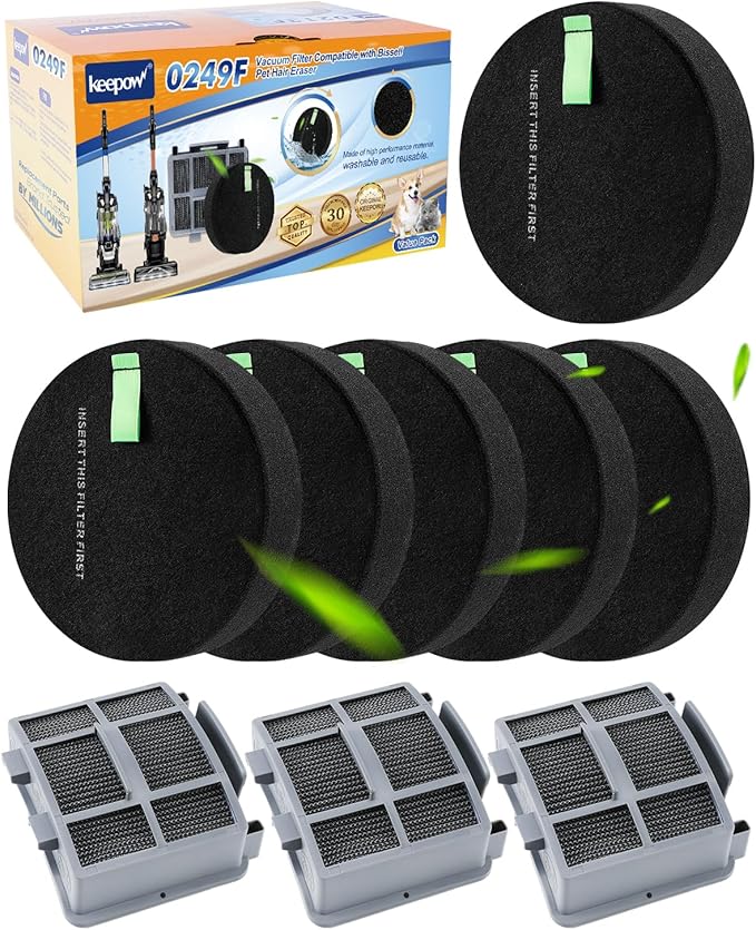 KEEPOW 39883 Filters compatible with Bissell Pet Hair Eraser Turbo Lift-Off, SurfaceSense 3418 3415 3774F, Upright Vacuum Filter Replacement 1635630 1603437, 3 HEPA + 6 Foam + 6 Felt Filters