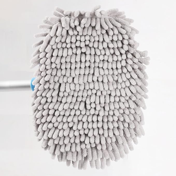 15° Curved Car Wash Brush with 43" Telescopic Handle, Microfiber Chenille Car Wash Mop for RV, SUV, Truck & Boat – Soft Scratch-Free Extendable Cleaning Tool (Light Blue&Silver Gray, Mop Refill Cover)