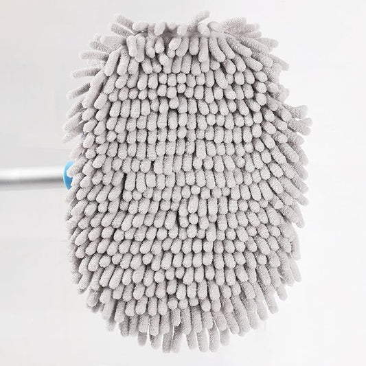15° Curved Car Wash Brush with 43" Telescopic Handle, Microfiber Chenille Car Wash Mop for RV, SUV, Truck & Boat – Soft Scratch-Free Extendable Cleaning Tool (Light Blue&Silver Gray, Mop Refill Cover)