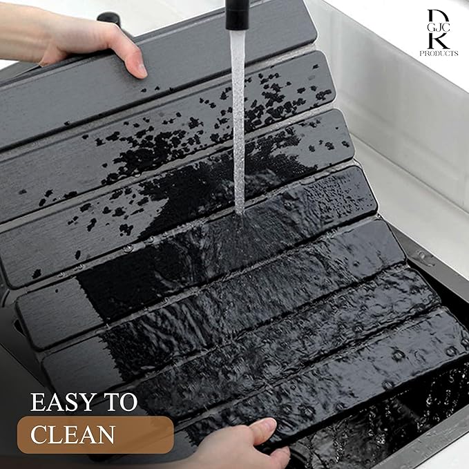 Collapsible Quick Drying Dish Mats, Stone Drying Mat for Kitchen Counter - 24x16 Inches Foldable Quick-Drying Diatomaceous Earth, Super Absorbent, Non-Slip, Kitchen Countertops Suitable (Dark Grey)