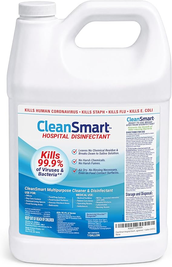 CleanSmart Hospital Disinfectant, Kills 99.9% of Viruses and Bacteria, Hypochlorous Acid Technology, EPA Registered, 1 Gallon (HOCL)