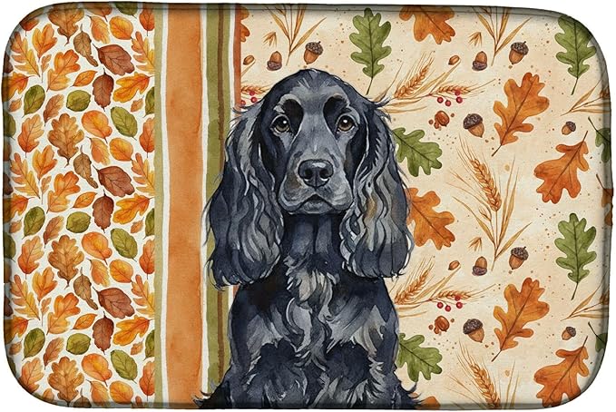 Caroline's Treasures Black English Cocker Spaniel Heirloom Fall Dish Drying Mat Absorbent Dish Drying Mat Pad for Kitchen Counter Dish Drainer Mat for Countertop, 14 x 21", Multicolor