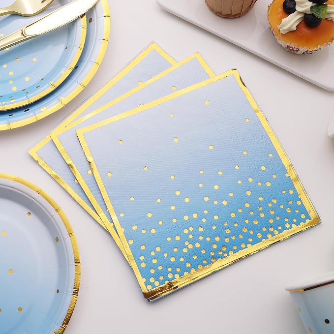175PCS Blue Plates and Napkins Party Supplies, Blue Paper Plates Blue Birthday Plates Serves 25, Blue Party Plates for Birthday, Baby Shower, Graduation Party