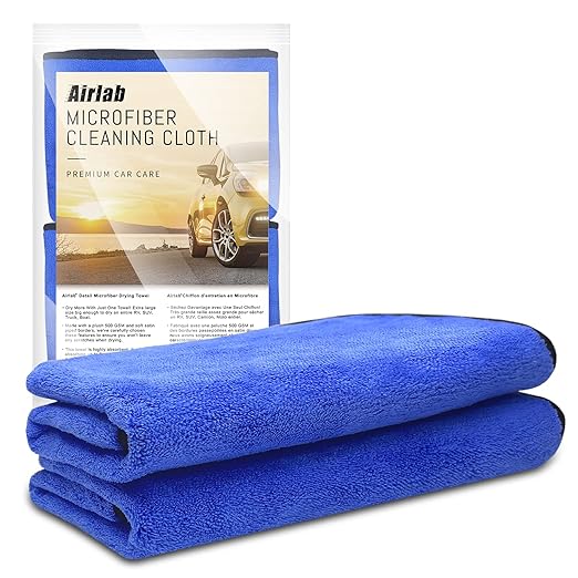 Airlab Microfiber Towels for Cars Wash Drying Auto Detailing Cleaning Cloth, Pack of 4 and XL Microfiber Car Drying Towel Super Absorbent, Pack of 2