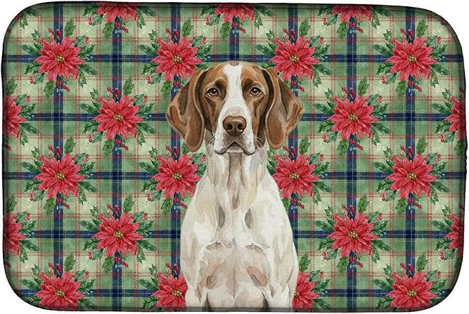 Caroline's Treasures Liver and White Pointer Christmas PoinsettIas Dish Drying Mat Absorbent Dish Drying Mat Pad for Kitchen Counter Dish Drainer Mat for Countertop, 14 x 21", Multicolor