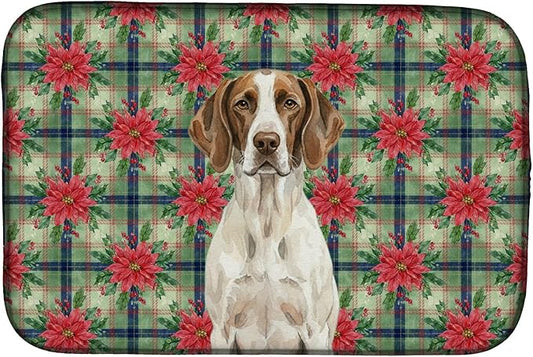 Caroline's Treasures Liver and White Pointer Christmas PoinsettIas Dish Drying Mat Absorbent Dish Drying Mat Pad for Kitchen Counter Dish Drainer Mat for Countertop, 14 x 21", Multicolor