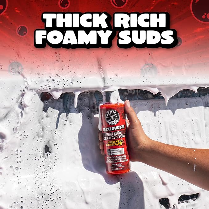 Chemical Guys CWS_101 Maxi-Suds II Foaming Car Wash Soap (Works with Foam Cannons/Guns or Bucket Washes) Safe for Cars, Trucks, Motorcycles, RVs & More, 128 fl oz (1 Gallon), Cherry Scent