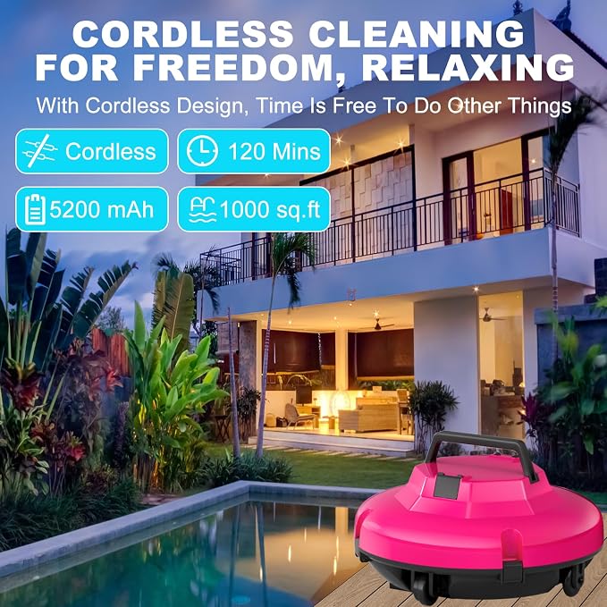 2026 Cordless Robotic Pool Cleaner, Pool Vacuum for Above Ground Pool with 120 Mins Runtime, Auto-Parking Robot Pool Cleaner for Inground Flat Pools Up to 1000 sq.ft