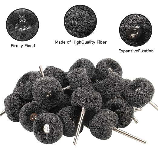 50 PCS Abrasive Buffing Wheels,1 Inch Buffing Polishing Wheel Set for Rotary Tool Accessorie 1/8'' (3mm) Shank, Black 400 Grits for Metal,Wood, Rust Removal