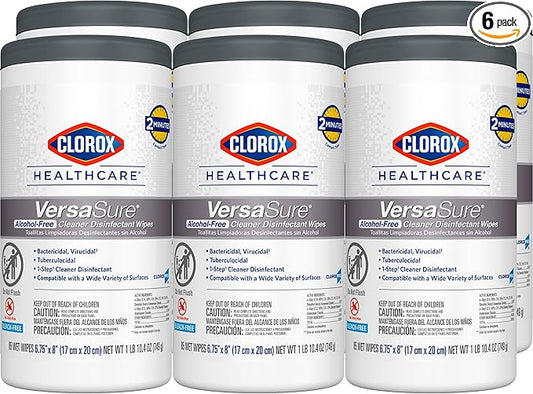 Clorox Healthcare VersaSure Cleaner Disinfectant Wipes, 6.75" x 8", 85 Count Canister, Pack of 6 (Package May Vary)
