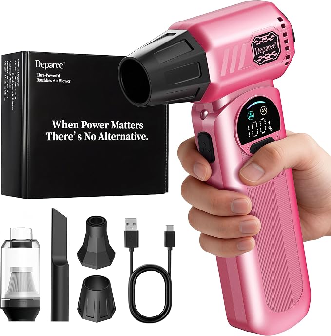 Electric Air Duster for PC Keyboard, Car & Home Cleaning, Powerful Cordless Air Blower with Vacuum Function, Infinite Speed Control, Fast Charging, Compact Rechargeable Dust Cleaner – Pink