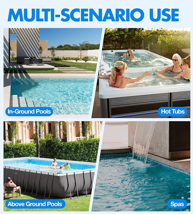 KlrSwp Cordless Pool Vacuum for Above Ground Pool, Magnetic Charging Handheld Pool Vacuum Cleaner, Anti-backflow Design Spa Vacuum for Hot Tub with Telescopic Pole | 18.5GPM Suction, 80-Min Runtime