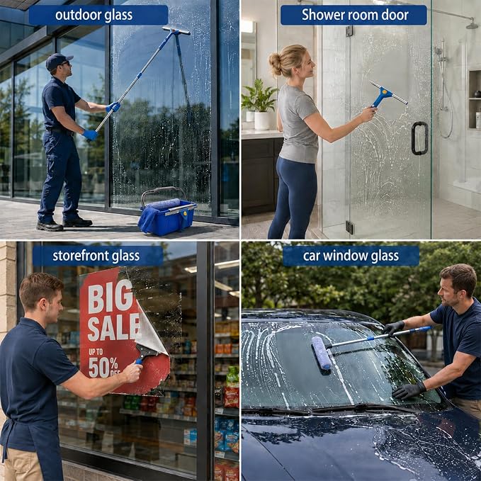 Window Cleaning Kit with Extension Pole,Professional Window Washing Kit with Bucket, 79" Window Squeegee with Microfiber Scrubber Scraper,Window Cleaner Tool for Commercial, Home,Outdoor
