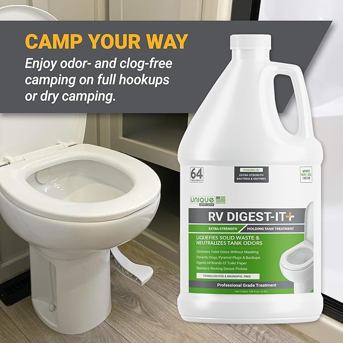 Unique RV Digest-It+, Extra-Strength RV Toilet Treatment - Liquifies Waste and All Brands of Toilet Paper - Odor Eliminator (128 oz) (Pack of 2)