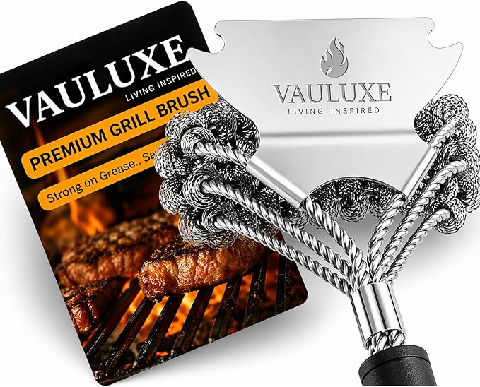 Bristle-Free Grill Brush and Scraper – 18’’ BBQ Grill Cleaner with Safe Spiral Spring Head, Stainless Steel Handle – Grill Accessories for Gas, Charcoal, Porcelain, Weber – BBQ Gifts