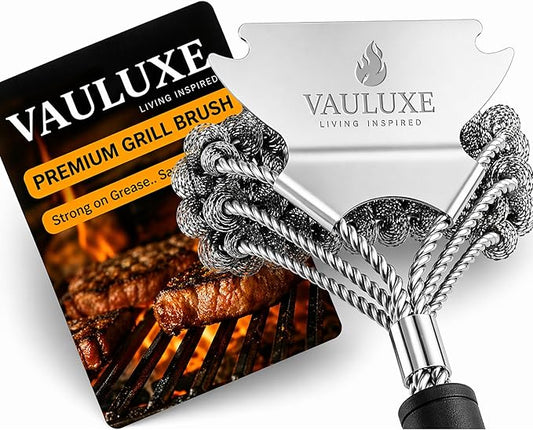 Bristle-Free Grill Brush and Scraper – 18’’ BBQ Grill Cleaner with Safe Spiral Spring Head, Stainless Steel Handle – Grill Accessories for Gas, Charcoal, Porcelain, Weber – BBQ Gifts