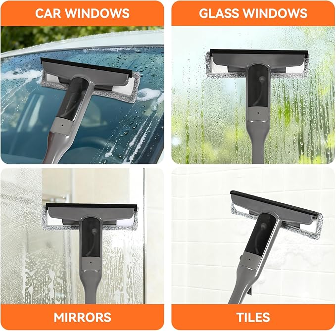 3-in-1 Window Squeegee Cleaner with Built-in Sprayer & Scrubber - Professional Glass Cleaning Tool for Outdoor Surfaces