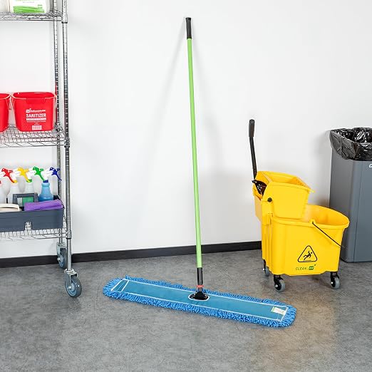 Restaurantware-Clean Tek Professional 35.83 x 5 Inch Dry Floor Mop, 1 Reusable Dust Mop - 64-Inch Handle, Secure Attachment, Blue Microfiber, Machine Washable, for Floor, Cleaning Home Or Office
