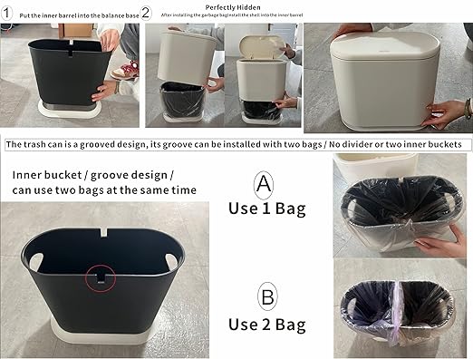 PENGKE Slim Plastic Trash Can,2.7 Gallon Garbage Can with Press Top Lid,Black Modern Waste Basket for Bathroom,Living Room,Office and Kitchen