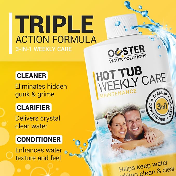 Bio Ouster 3-in-1 Weekly Hot Tub Chemicals & Spa Chemicals - Cleaner Clarifier Conditioner for Inflatable & Acrylic Spas - Chlorine Bromine Saltwater - No Draining, Made in USA, 32oz Bottle (16 Week)