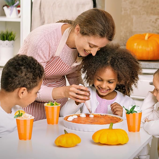 Kochorie 100 Pack Disposable Plastic Cups 12 Ounce Orange Solo Cups Drinking Party Cups Bulk Party Cups for Fall Thanksgiving, Wedding Birthday Parties, Picnics Events