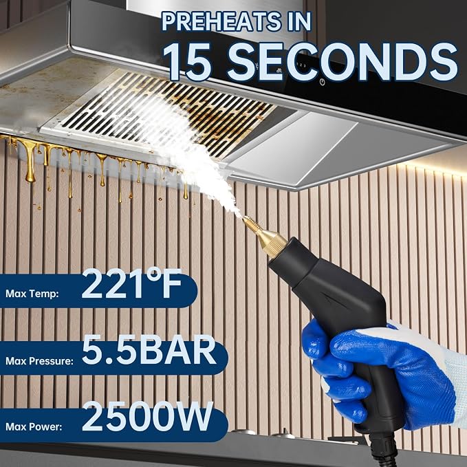 NiHome 2500W Handheld High Pressure Steam Cleaner, Portable High-Temperature Pressurized Steam Cleaner, 1400mL Large Capacity for Cleaning, w/Nozzles & Brushes for Home Kitchen Bathroom Wall Carpets