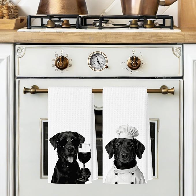 Funny Labrador Kitchen Towels Set of 2, Dog Kitchen Bar Accessories, Dog Chef Gifts for Women Decorative Hand Towels for Kitchen Decor, Labrador Lovers Dish Tea Towel, 16x24 Inch