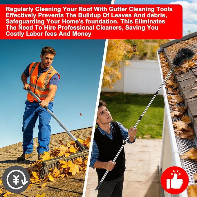 Gutter Cleaning Tools from The Ground - 12.7FT Long Adjustable gutter Cleaner & Brush, No Ladder Needed | Gutter Clean Out Tool Makes it Easy To Clean Leaves, Branches And Debris from Gutters